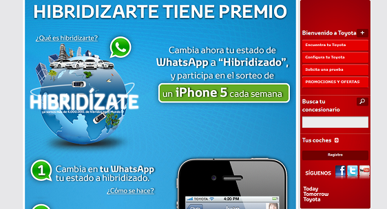 Gracias a esta campaña de Toyota, los usuarios participaban por un iPhone 5 cada semana.